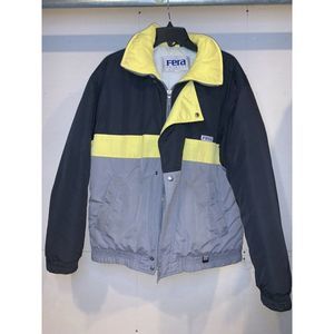 Vintage Fera Ski Coat Color Block Ski Wear Mens Medium Grey Black Yellow GUC